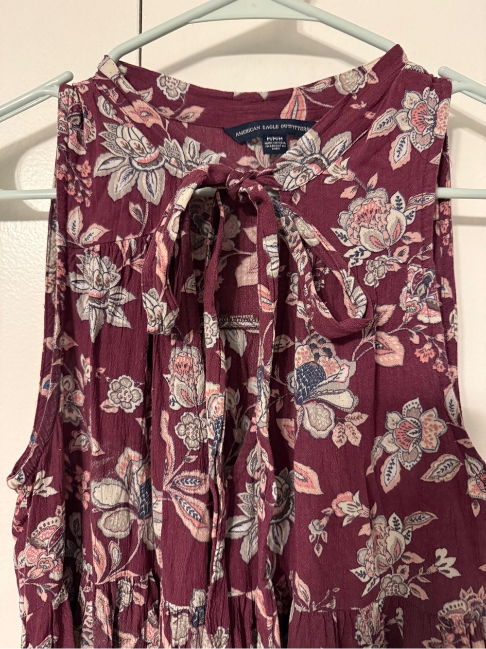 American Eagle Outfitters Burgundy Floral Tiered Dress